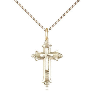 14kt Gold Cross on Cross Medal Engraved Catholic Saint Jewelry