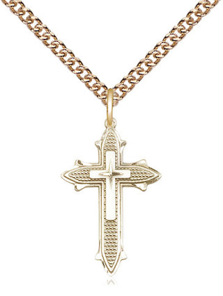 14kt Gold Cross on Cross Medal Engraved Catholic Saint Jewelry