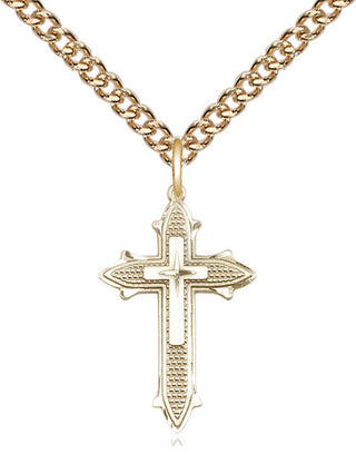 14kt Gold Cross on Cross Medal Engraved Catholic Saint Jewelry