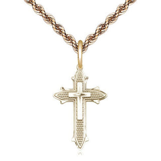 14kt Gold Cross on Cross Medal Engraved Catholic Saint Jewelry