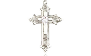 Sterling Silver Cross on Cross Pendant with a 3mm Crystal Swarovski stone on an 18-inch Sterling Silver Light Curb Chain Engraved Catholic Saint Jewelry