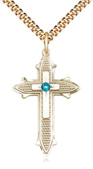 14kt Gold Filled Cross on Cross | 3mm Zircon Swarovski stone | 24-inch Gold Plate Chain | Engravable
