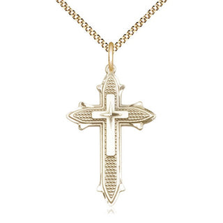 14kt Gold Filled Cross on Cross Medal Catholic Jewelry Engraved Catholic Saint Jewelry
