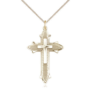 14kt Gold Filled Cross on Cross Medal Catholic Jewelry Engraved Catholic Saint Jewelry