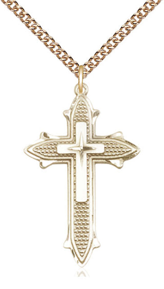 14kt Gold Filled Cross on Cross Medal Catholic Jewelry Engraved Catholic Saint Jewelry