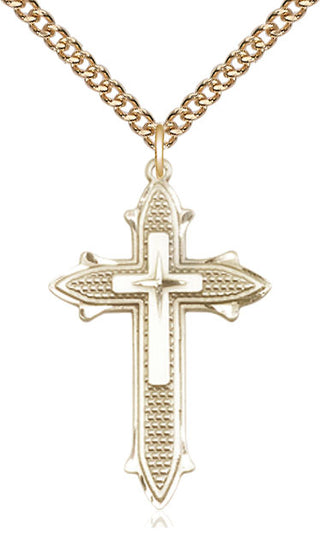 14kt Gold Filled Cross on Cross Medal Catholic Jewelry Engraved Catholic Saint Jewelry