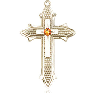 14kt Gold Cross on Cross Medal with a 3mm Topaz Swarovski stone Engraved Catholic Saint Jewelry