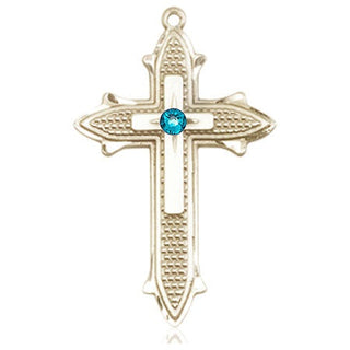 14kt Gold Cross on Cross Medal with a 3mm Zircon Swarovski stone Engraved Catholic Saint Jewelry
