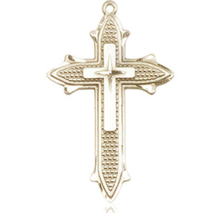 14kt Gold Cross on Cross Medal Engraved Catholic Saint Jewelry