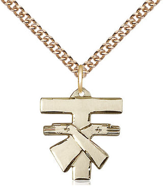14kt Gold Franciscan Cross Medal Engraved Catholic Saint Jewelry