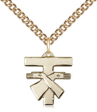 14kt Gold Franciscan Cross Medal Engraved Catholic Saint Jewelry
