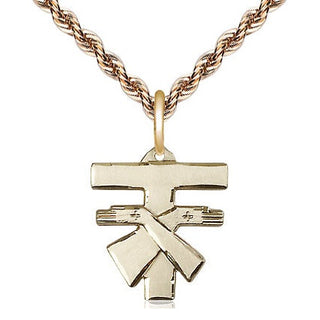 14kt Gold Franciscan Cross Medal Engraved Catholic Saint Jewelry
