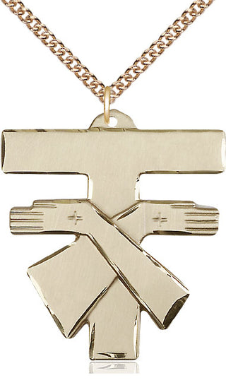 14kt Gold Franciscan Cross Medal Engraved Catholic Saint Jewelry