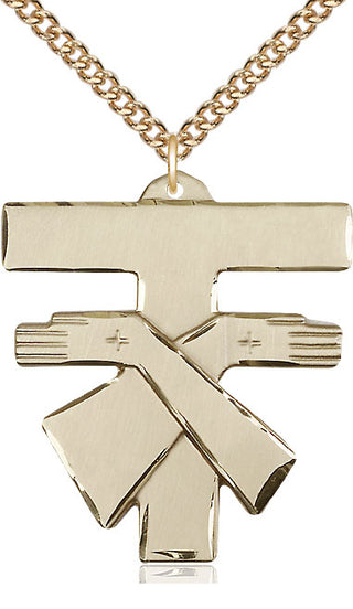 14kt Gold Franciscan Cross Medal Engraved Catholic Saint Jewelry