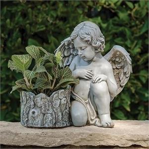 9.75-Inch Cherub With Planter Garden Statue - View 2