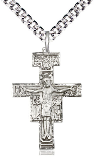 Pewter San Damiano Crucifix Medal Religious Jewelry