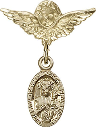 14kt Gold Filled Small Angel w/Wings O/L of Czestochowa Baby Badge