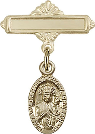 14kt Gold Polished Badge Pin O/L of Czestochowa Baby Badge