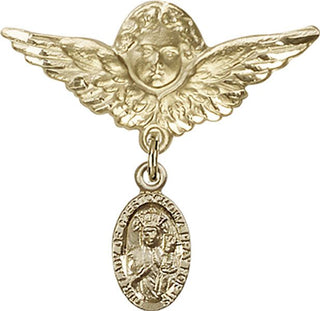 14kt Gold Large Angel w/Wings O/L of Czestochowa Baby Badge