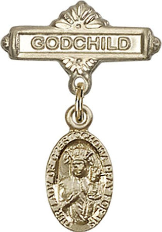 14kt Gold Godchild O/L of Czestochowa Baby Badge