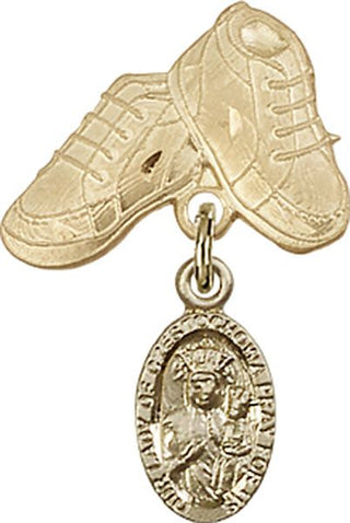14kt Gold Baby Boots O/L of Czestochowa Baby Badge