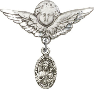 Sterling Silver Large Angel w/Wings O/L of Czestochowa Baby Badge