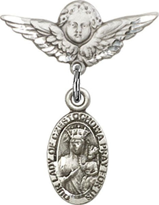 Sterling Silver Small Angel w/Wings O/L of Czestochowa Baby Badge