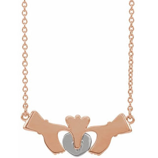 14K Rose/White Claddagh 18" Necklace