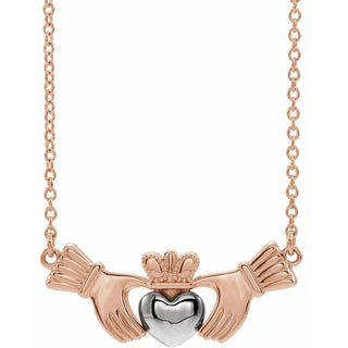 14K Rose/White Claddagh 18" Necklace