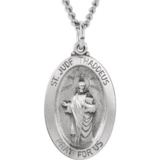 Sterling Silver 23.7x16.2 mm Oval Saint Jude Thaddeus 24" Necklace