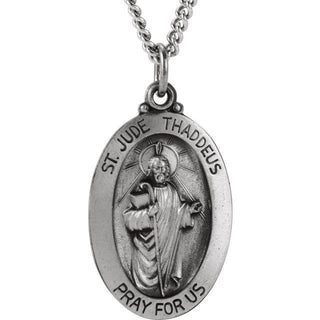 Sterling Silver 25.2x17.7 mm Oval Saint Jude Thaddeus 24" Necklace