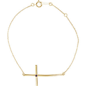 14K Gold Amethyst Sideways Cross Bracelet