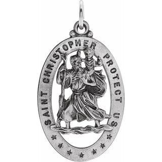 Sterling Silver 29x20 mm Oval Saint Christopher Medal  