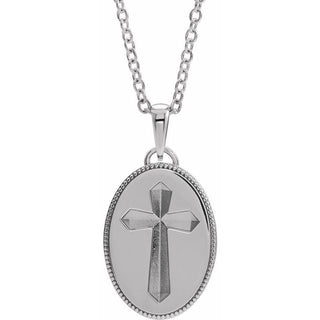 14K White  Oval Cross Medal 20" Necklace 