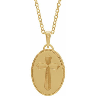 14K Yellow  Oval Cross Medal 20" Necklace 