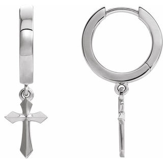Platinum 20.1 mm Cross Hinged Hoop Earrings