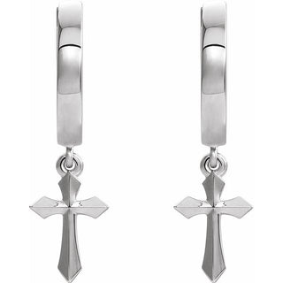 Sterling Silver 20.1 mm Cross Hinged Hoop Earrings