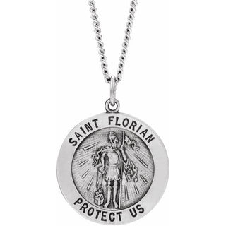 Sterling Silver Round Saint Florian Pendant Pendant with Chain