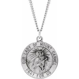 Sterling Silver 18 mm Our Lady of Mount Carmel Medal 18" Necklace