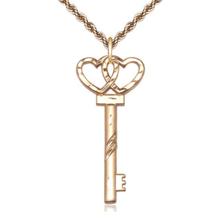 14kt Gold Filled Key w/Double Hearts Medal Catholic Jewelry