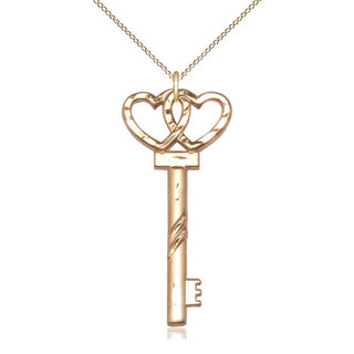 14kt Gold Key w/Double Hearts Medal