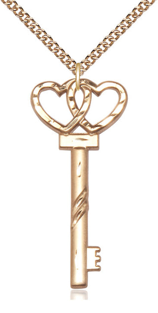 14kt Gold Key w/Double Hearts Medal