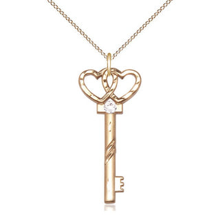 14kt Gold Filled Key w/Double Hearts Pendant with 3mm Crystal Swarovski Necklace