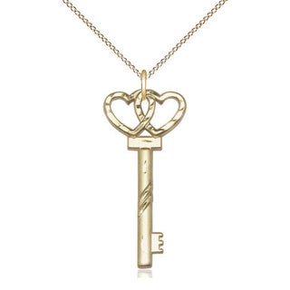 14kt Gold Small Key w/Double Heart Medal