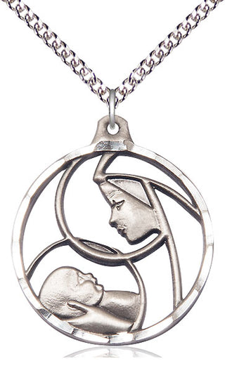 Sterling Silver Madonna & Child Medal Catholic Jewelry
