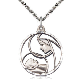 Sterling Silver Madonna & Child Medal Catholic Jewelry