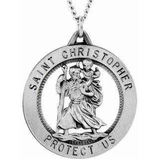 Sterling Silver 25.25 mm Saint Christopher Medal 24" Necklace  