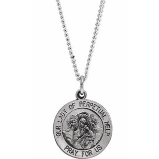 Sterling Silver 15 mm Round Our Lady of Perpetual Help 18" Necklace