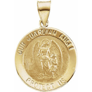 14K Yellow 18 mm Hollow Round Guardian Angel Medal