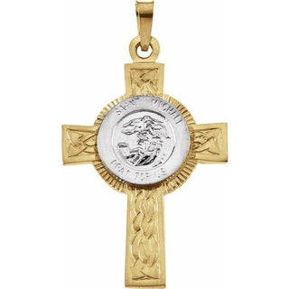 14K Yellow/White Saint Michael Cross Pendant